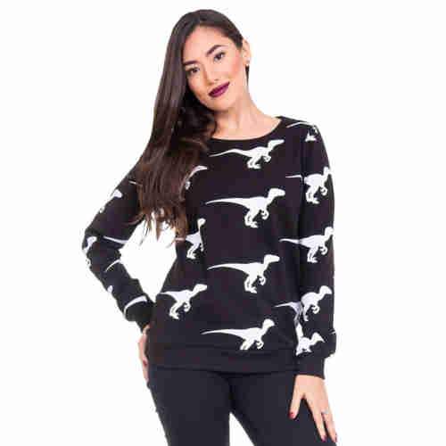 Black Raptor Print Sweatshirt