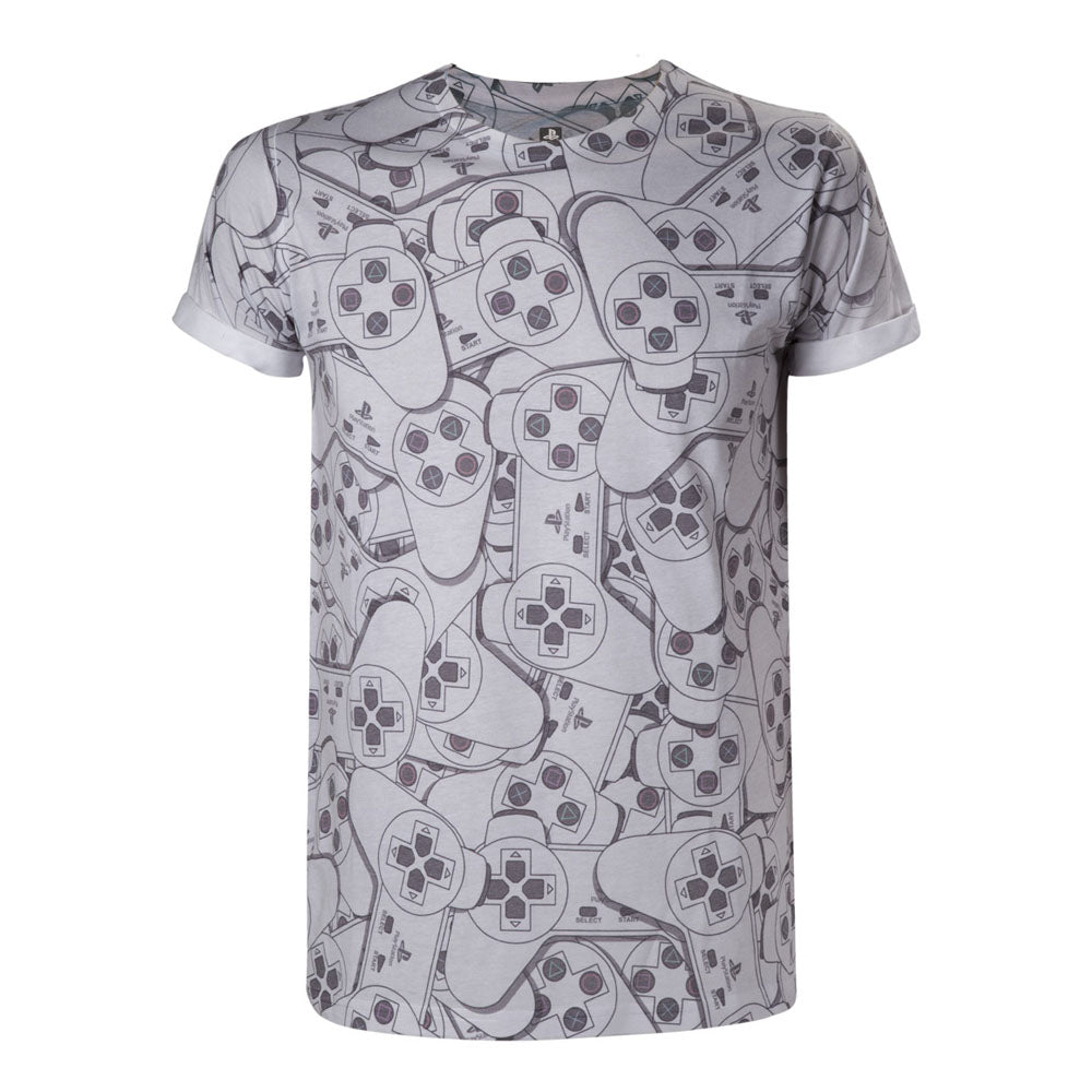 SONY PlayStation Men's Controller All-Over Sublimation T-Shirt, Extra Large, Grey (TS240002SNY-XL)