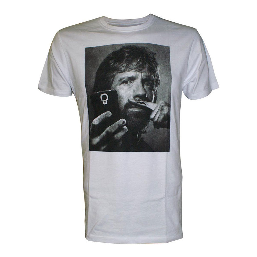 CHUCK NORRIS Selfie with Moustache Finger Men's T-Shirt, Extra Large, White (TS208002CNO-XL)