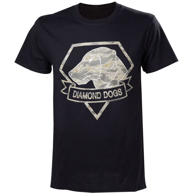 METAL GEAR SOLID Men's The Phantom Pain Diamond Dogs Camouflage Logo T-Shirt, Large, Black (TSLV0011MGS-L)