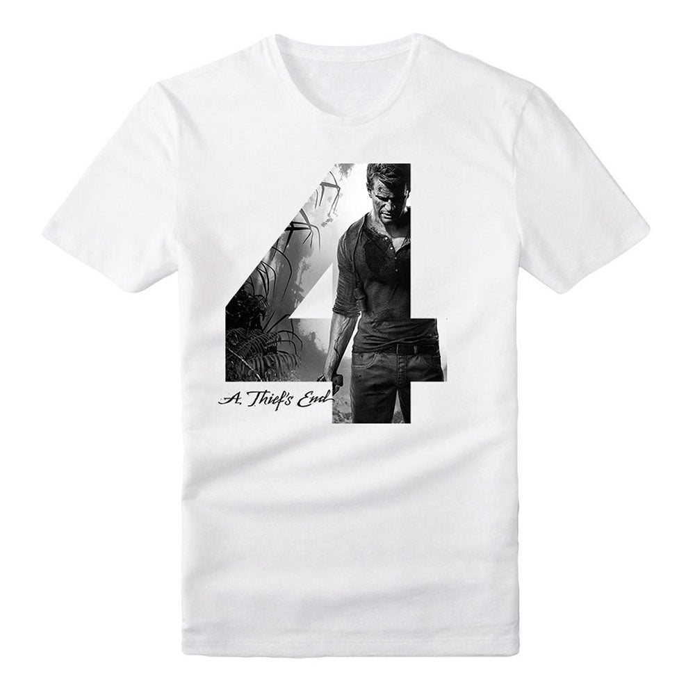 UNCHARTED 4 Adult Male Silhouette '4' A Thief's End T-Shirt, Small, White (TS282009UNC-S)