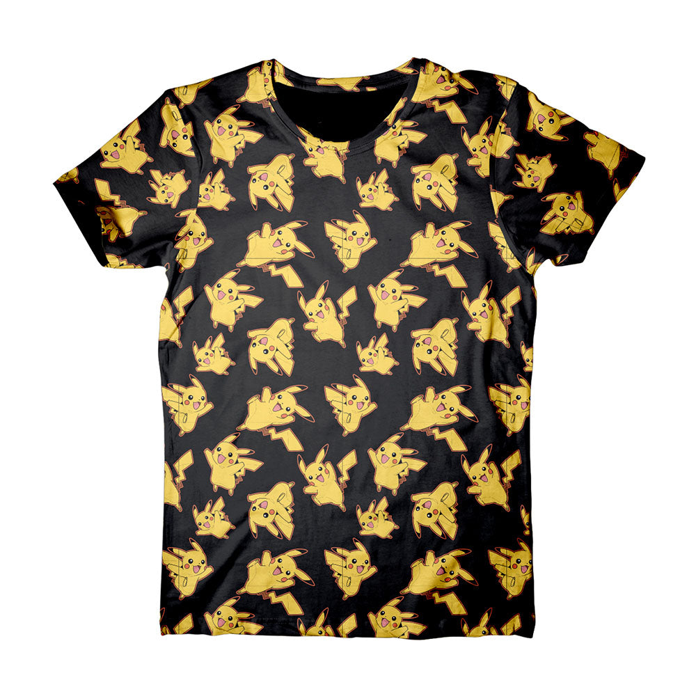 POKEMON Adult Male Pikachu All-Over Print T-Shirt, Extra Large, Black (TS120308POK-XL)