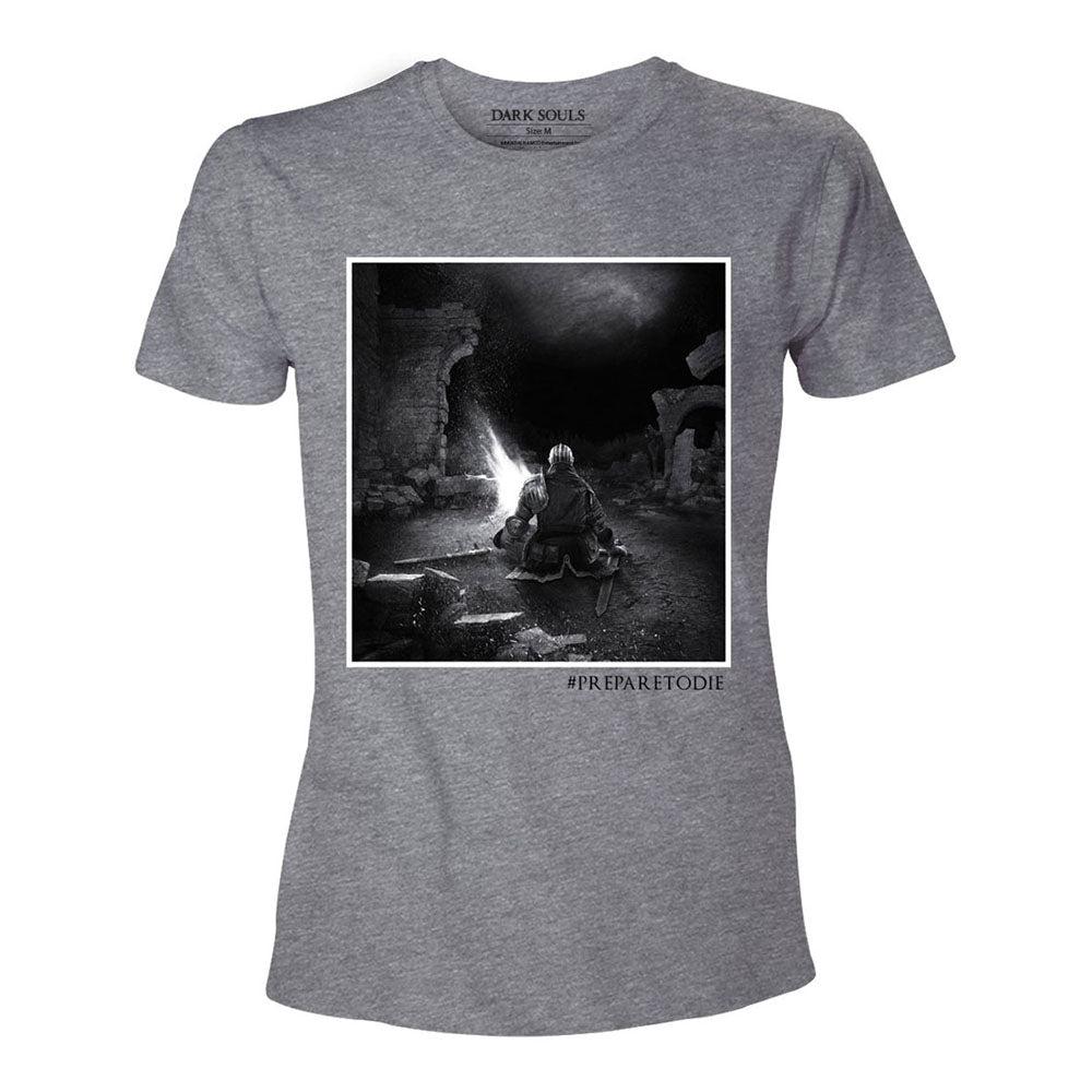 DARK SOULS Men's The Bonfire 'Prepare to Die' T-Shirt, Extra Extra Large, Grey (TS292035DKS-2XL)