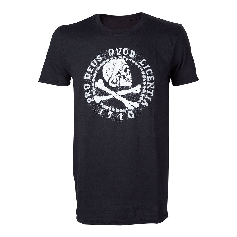 UNCHARTED 4 Adult Male Skull 'n' Crossbones Pro Deus Qvod Licentia 1710 T-Shirt, Large, Black (TS302045UNC-L)