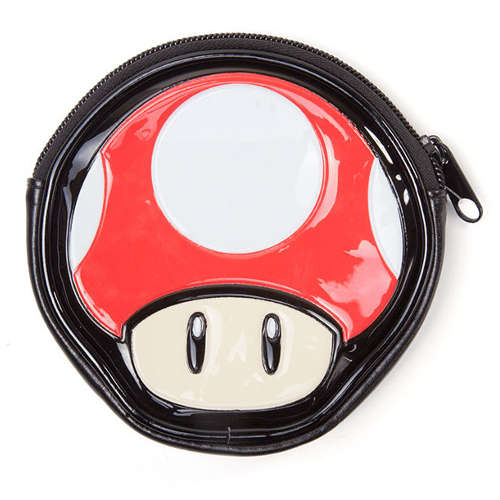 NINTENDO Super Mario Bros. Red Mushroom Shaped Zipped Coin Pouch Purse