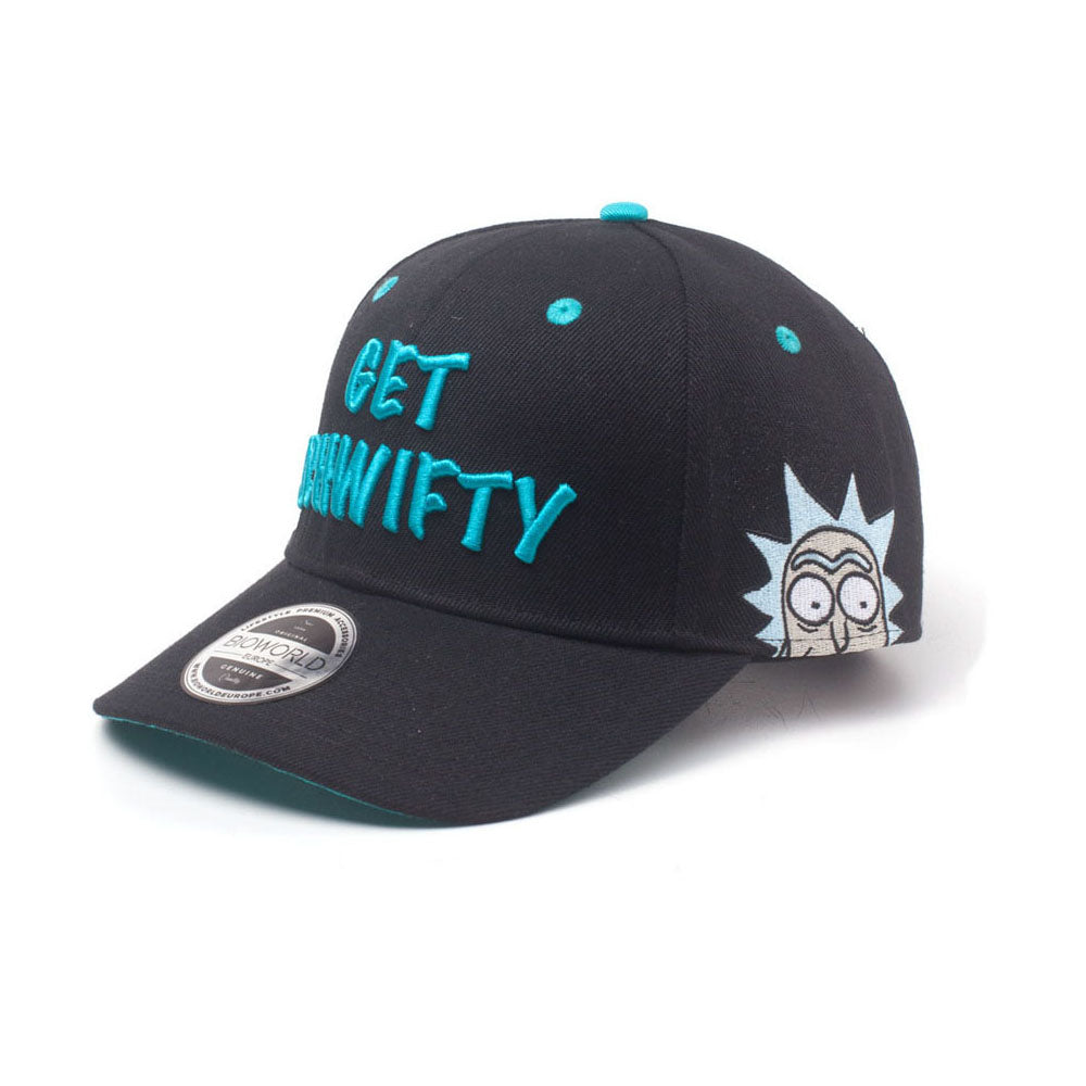 RICK AND MORTY Embroidered Get Schwifty Curved Bill Cap, Black/Turquoise (BA005235RMT)