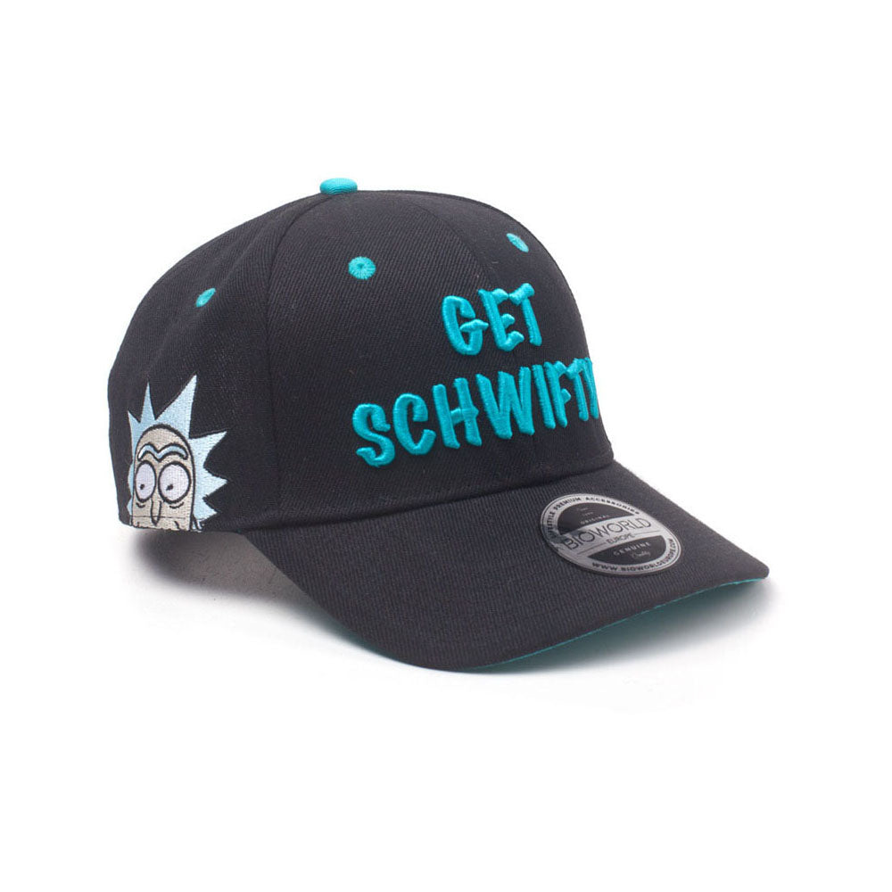RICK AND MORTY Embroidered Get Schwifty Curved Bill Cap, Black/Turquoise (BA005235RMT)