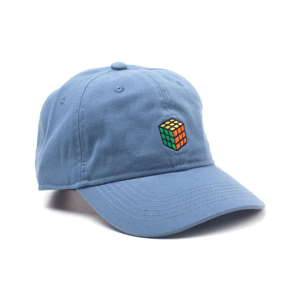 RUBIK'S CUBE Embroidered Logo Stone Washed Denim Dad Cap, Blue (BA525306RBK)