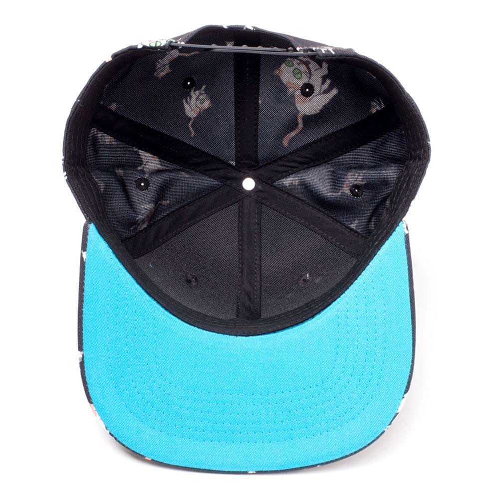 RICK AND MORTY Embroidered Logo and Cats All-over Print Snapback Baseball Cap, Black/Blue (SB008476RMT)