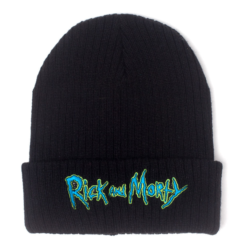 RICK AND MORTY Logo Embroidered Rollup Beanie, Black (KC318158RMT)