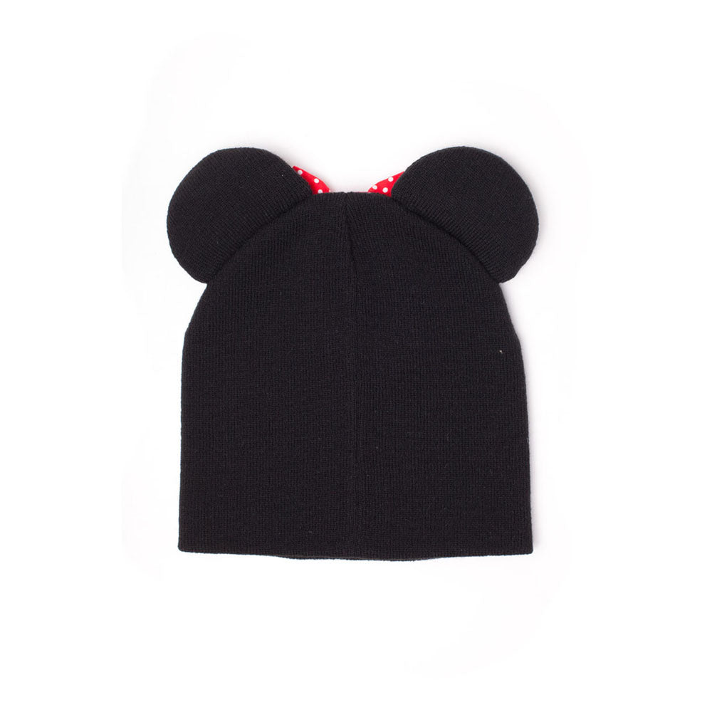 DISNEY Minnie Mouse Beanie with Ears and Pink Bow, Unisex, Black (KC352803MIN)