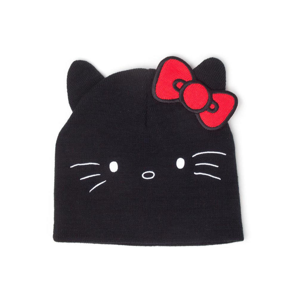 HELLO KITTY Face Shaped with Ears Cuffless Beanie, Unisex, Black (KC643874HKT)