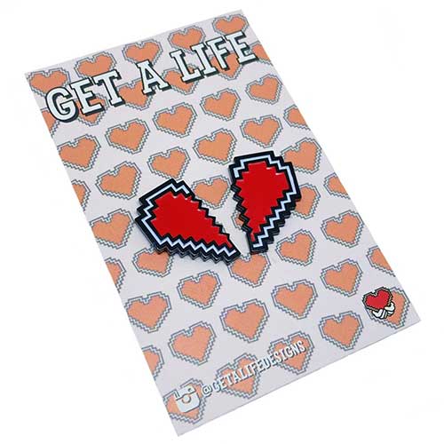 SPLIT PIXEL HEART : Two Piece Soft Enamel Pin Gamer Heart