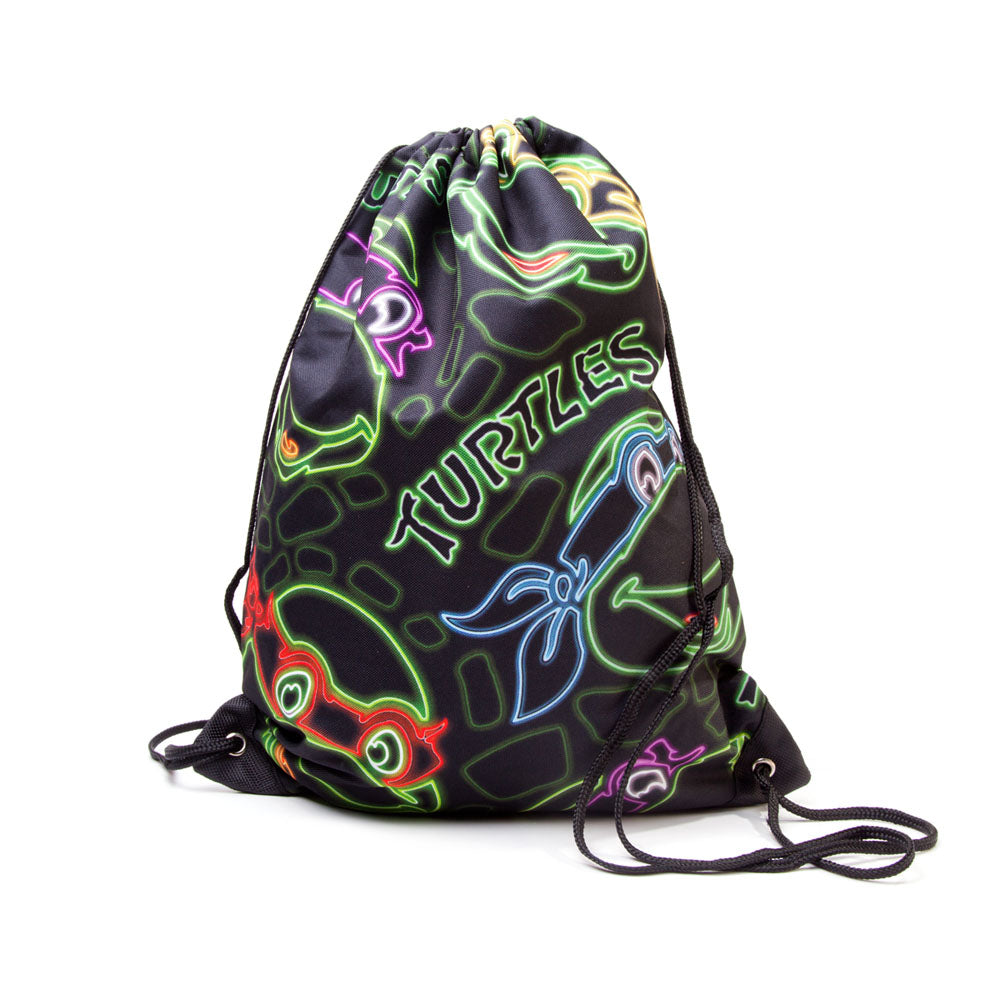 TEENAGE MUTANT NINJA TURTLES (TMNT) Retro Neon Faces Drawstring Gymbag, Black