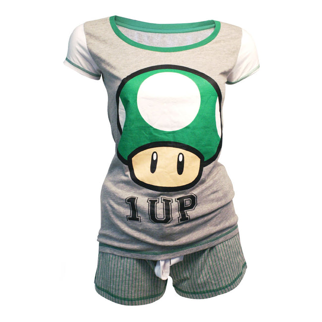 NINTENDO Super Mario Bros. Women's Green 1-UP Mushroom Shortama Nightwear Set