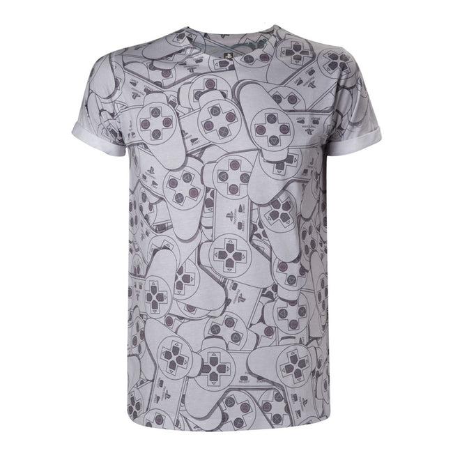 SONY PlayStation Men's Controller All-Over Sublimation T-Shirt, Extra Large, Grey (TS240002SNY-XL)