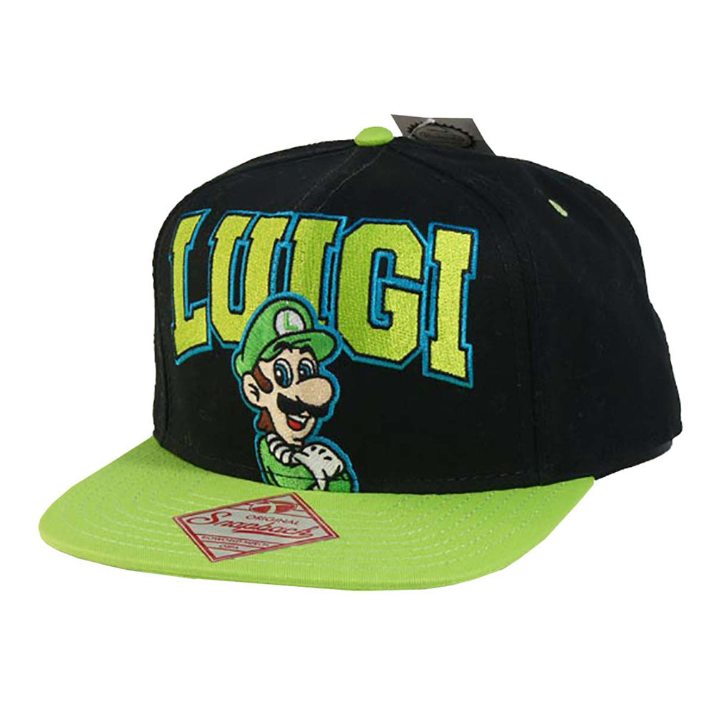 NINTENDO Super Mario Bros. Embroidered Luigi Logo & Character with Luminous Colours Snapback Baseball Cap, One Size, Black/Green (SB0GDHSMB)