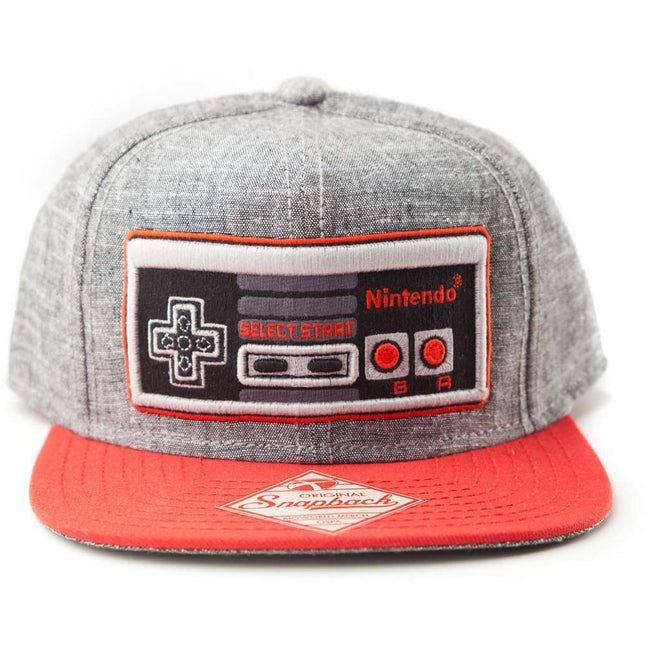 NINTENDO Original Embroidered Retro NES Controller Snapback Baseball Cap, Grey/Red (SB08NONCT)
