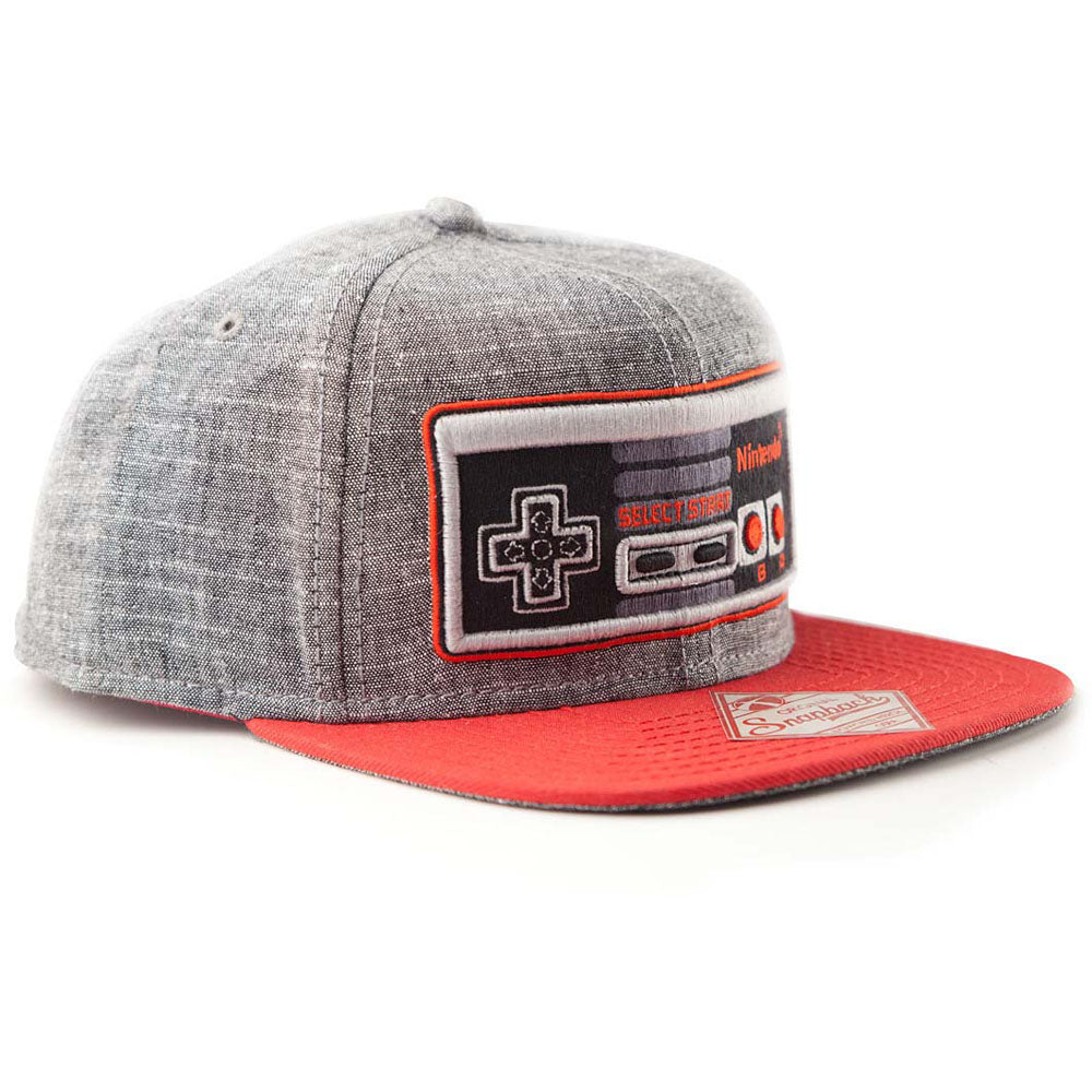 NINTENDO Original Embroidered Retro NES Controller Snapback Baseball Cap, Grey/Red (SB08NONCT)