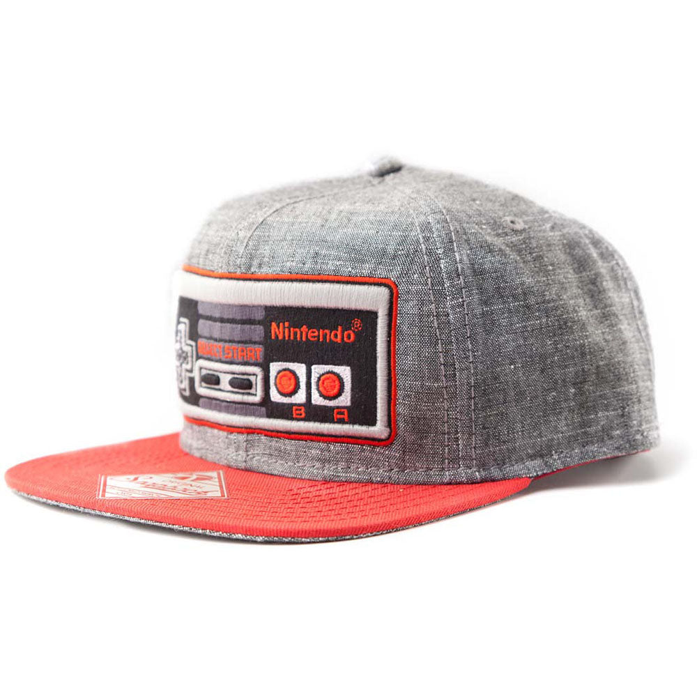 NINTENDO Original Embroidered Retro NES Controller Snapback Baseball Cap, Grey/Red (SB08NONCT)