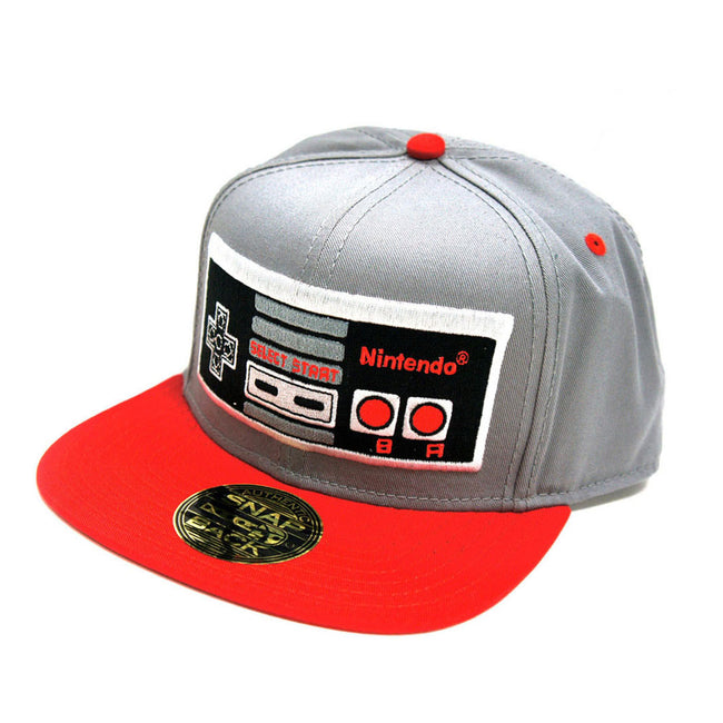 NINTENDO Original Embroided NES Controller Snapback Baseball Cap, One Size, Silver/Red (BA180138NTN)