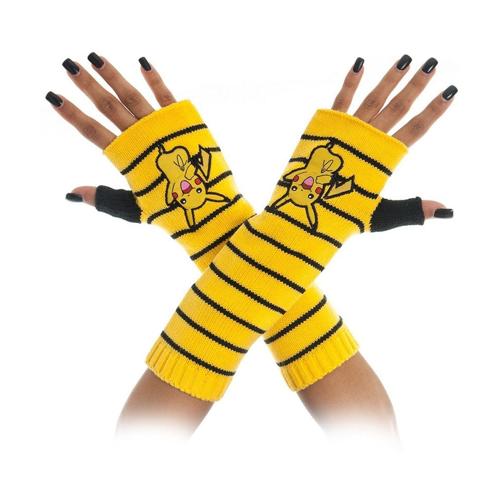 POKEMON Pikachu Striped Fingerless Gloves, One Size