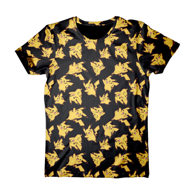 POKEMON Adult Male Pikachu All-Over Print T-Shirt, Extra Large, Black (TS120308POK-XL)