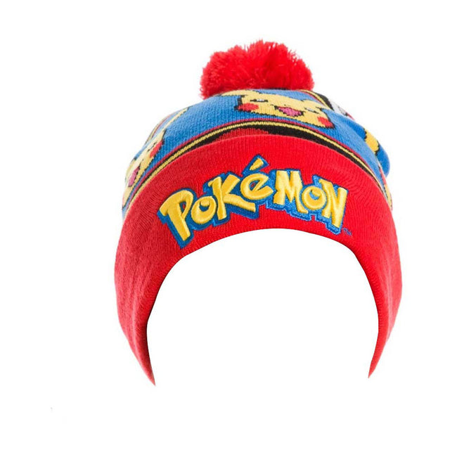 POKEMON Embroidered Pikachu with Red Pom-Pom Cuffless Beanie, One Size, Multi-Colour (KC23KUPOK)