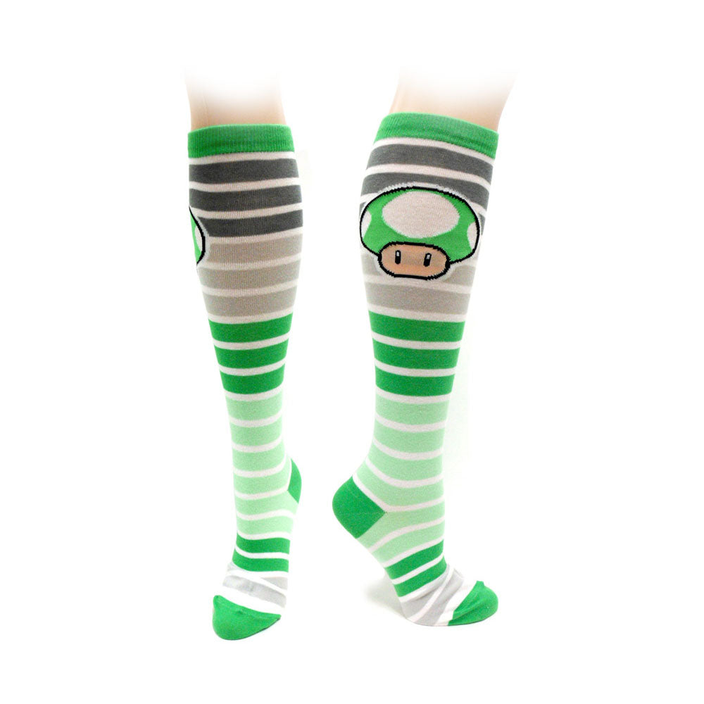 NINTENDO Super Mario Bros. Adult Female Green Mushroom Knee High Socks, One Size, Multi-Colour
