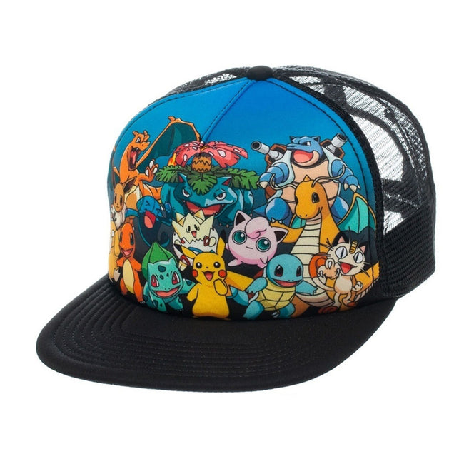 POKEMON Character Group Trucker Snapback Baseball Cap, One Size, Black (BA1B25POK)
