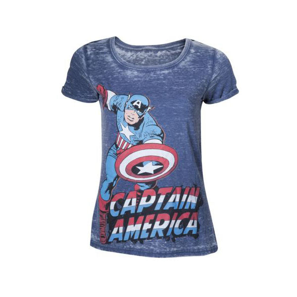 MARVEL COMICS Captain America Adult Female Super-Powered Solider Faded T-Shirt,