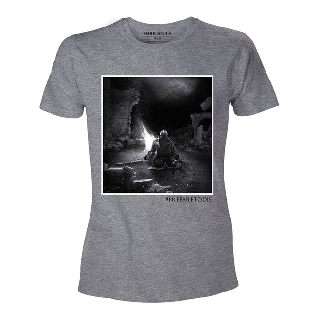 DARK SOULS Men's The Bonfire 'Prepare to Die' T-Shirt, Extra Extra Large, Grey (TS292035DKS-2XL)