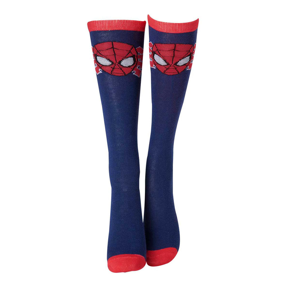 MARVEL COMICS Spider-Man Woman's Face Mask Close-up Knee High Socks, One Size, Blue/Red