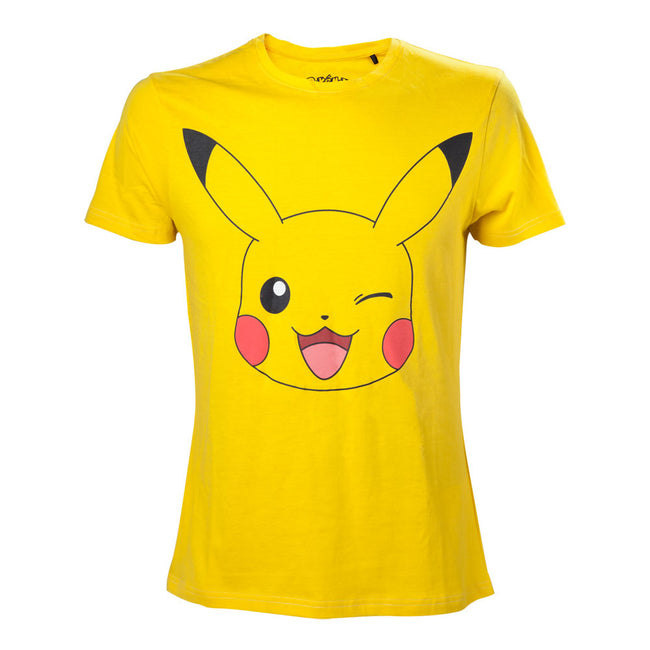 POKEMON Men's Pikachu Winking T-Shirt, Extra Large, Yellow (TS120320POK-XL)
