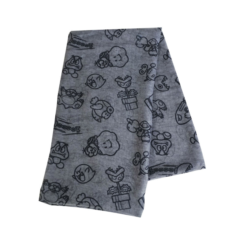 NINTENDO Super Mario Bros. Woman's All-over Bad Guys Characters Fashion Scarf, One Size, Light Grey