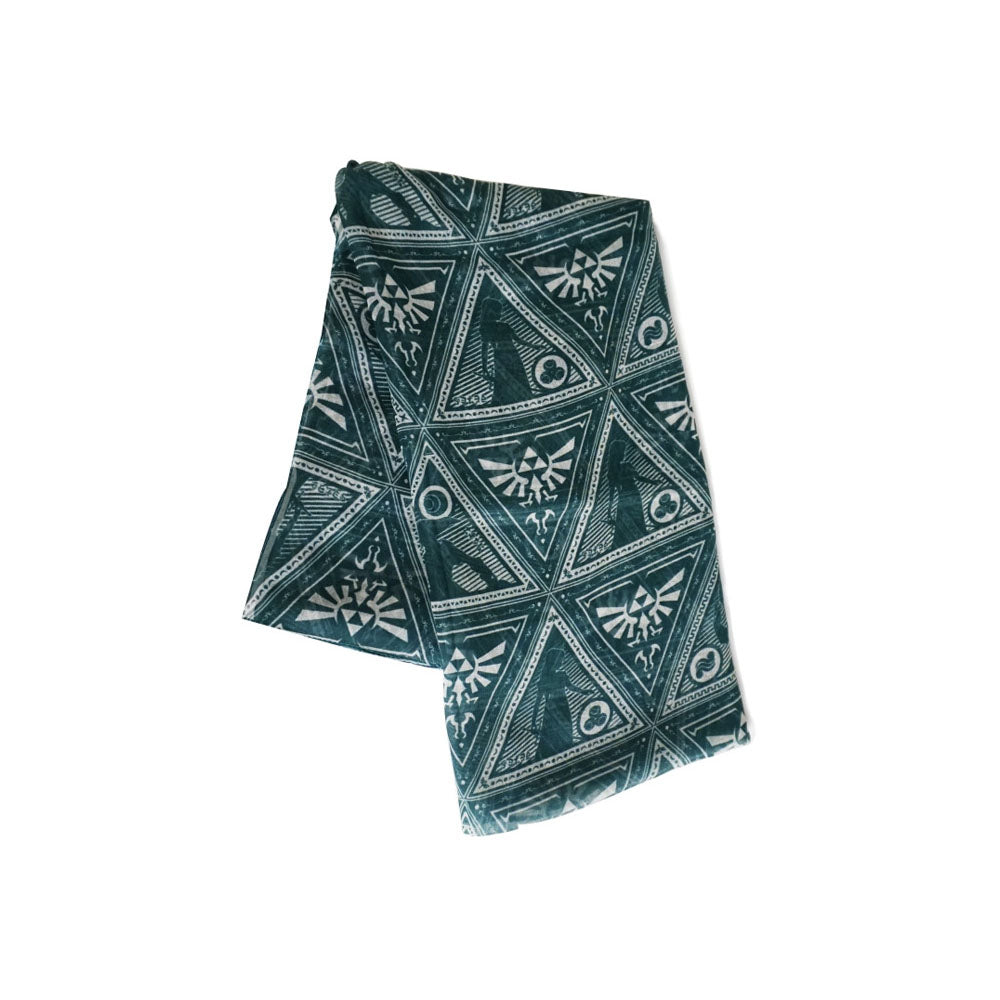 NINTENDO Legend of Zelda Woman's All-over Hylian Royal Crest Emblem and Character Silhouette Fashion Scarf, One Size, Dark Green