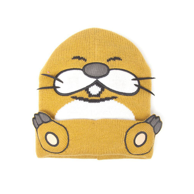 NINTENDO Super Mario Bros. Monty Mole Cuffed Beanie with 3D Whiskers and Feet, One Size, Orange (KC170216NTN)