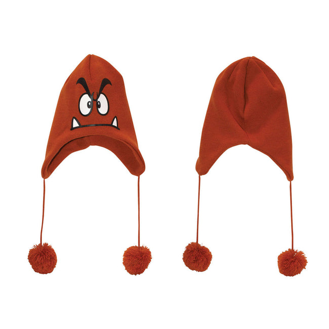 NINTENDO Super Mario Bros. Goomba Face Ski Beanie with Poms, One Size, Brown (KC149523NTN)