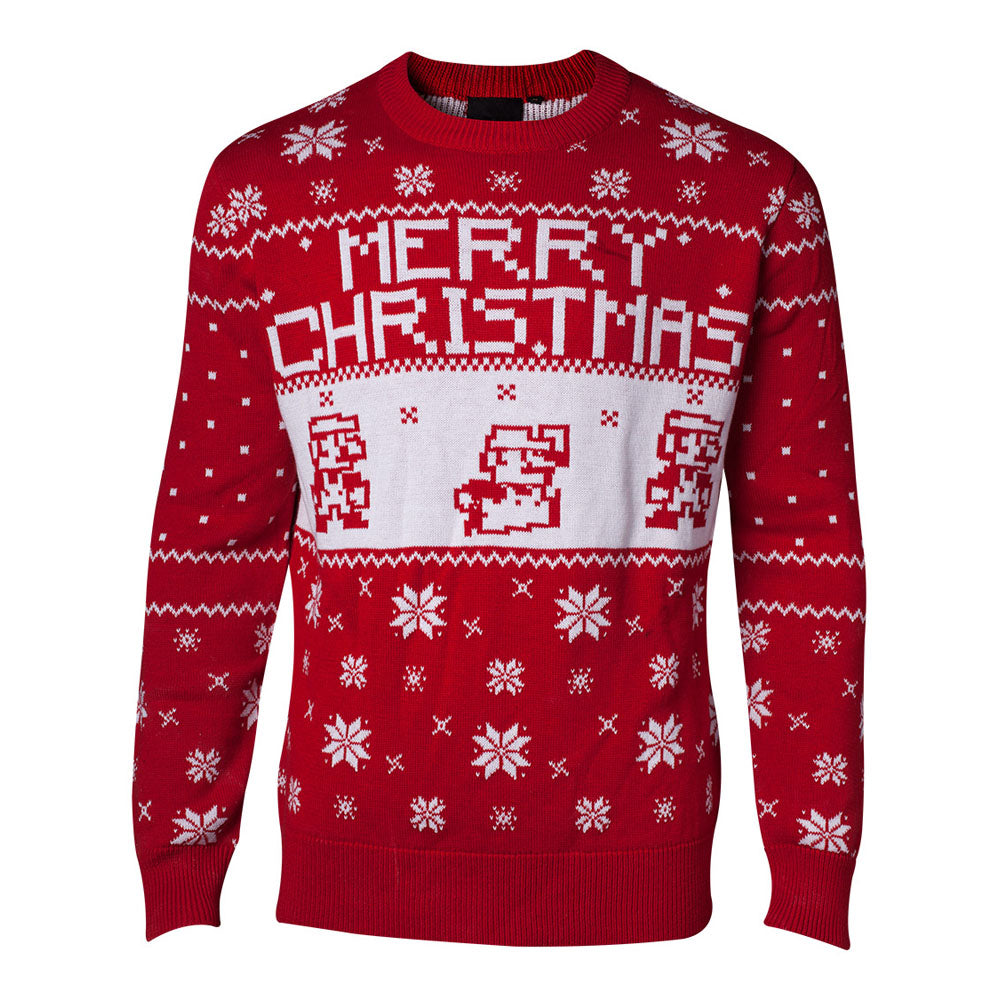 NINTENDO Super Mario Bros. Knitted Pixel Mario Merry Christmas Sweater