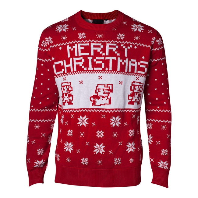 NINTENDO Super Mario Bros. Knitted Pixel Mario Merry Christmas Sweater