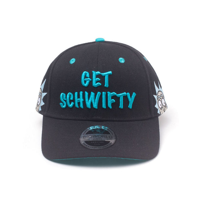 RICK AND MORTY Embroidered Get Schwifty Curved Bill Cap, Black/Turquoise (BA005235RMT)