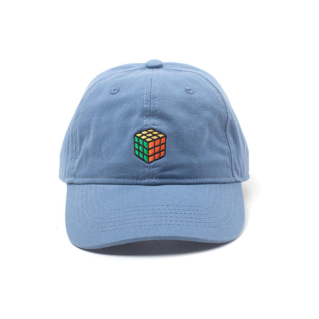 RUBIK'S CUBE Embroidered Logo Stone Washed Denim Dad Cap, Blue (BA525306RBK)