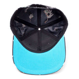 RICK AND MORTY Embroidered Logo and Cats All-over Print Snapback Baseball Cap, Black/Blue (SB008476RMT)