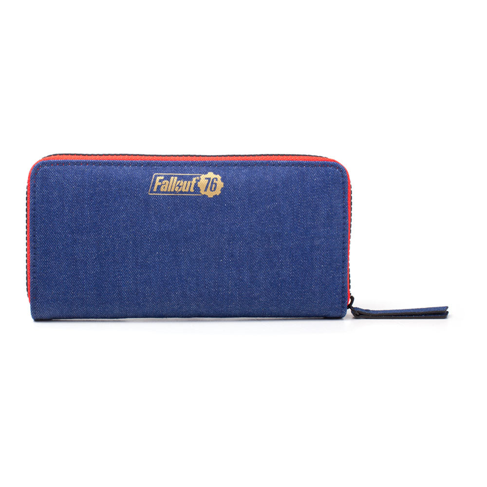 FALLOUT 76 Vault 76 Denim with Embroidered Patches Purse Wallet with All-Around Zip