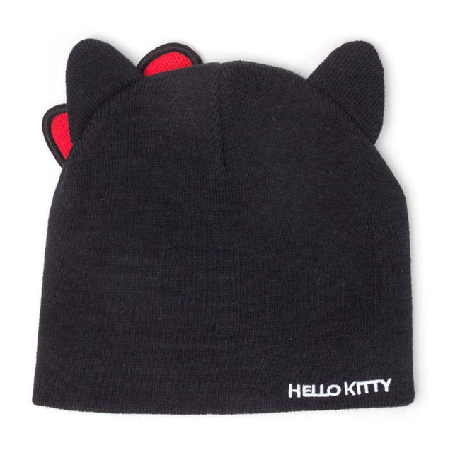 HELLO KITTY Face Shaped with Ears Cuffless Beanie, Unisex, Black (KC643874HKT)