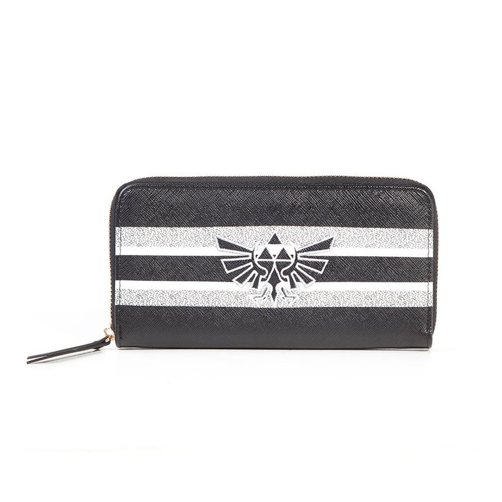 NINTENDO Legend of Zelda Hyrule Royal Crest with Stripe Pattern All-round Zipper Purse Wallet, Female, Black/White