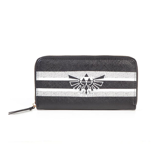 NINTENDO Legend of Zelda Hyrule Royal Crest with Stripe Pattern All-round Zipper Purse Wallet, Female, Black/White