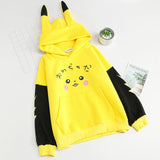 Women Pokemon Pikachu Print Hoodies Anime Kawaii Girls Cute Long Ears Oversized Hooded Sweatshirts Plus Velvet Autumn Pullovers