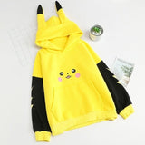 Women Pokemon Pikachu Print Hoodies Anime Kawaii Girls Cute Long Ears Oversized Hooded Sweatshirts Plus Velvet Autumn Pullovers